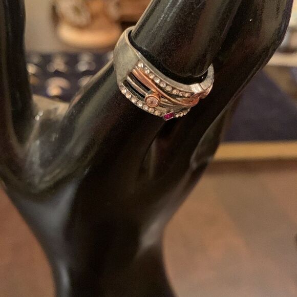 Sterling silver abstract rhinestone ring 6.5 - Picture 3 of 4